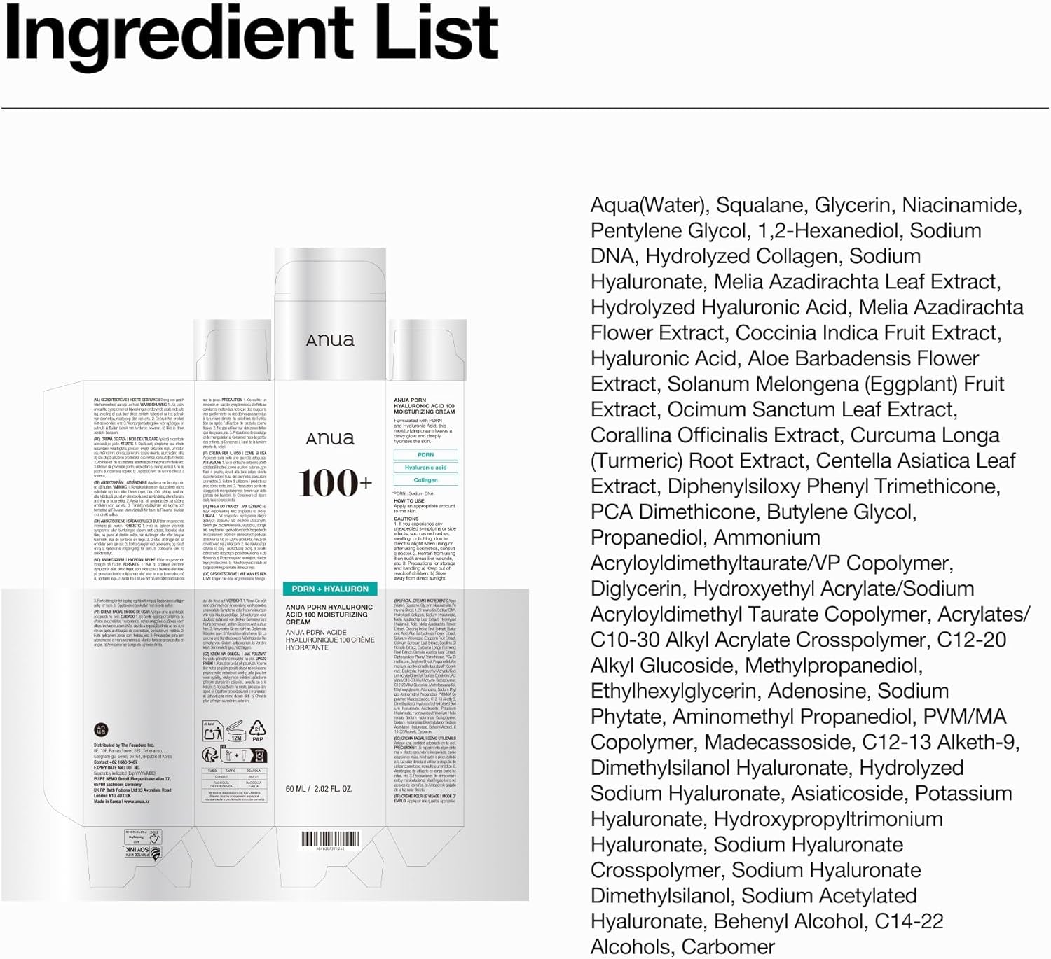 PDRN Hyaluronic Acid 100 Moisturizing Cream, Lightweight, Non-Greasy Hydrating Face Moisturizer with Salmon DNA for Glass Skin, Korean Skincare (2.02 Fl Oz)