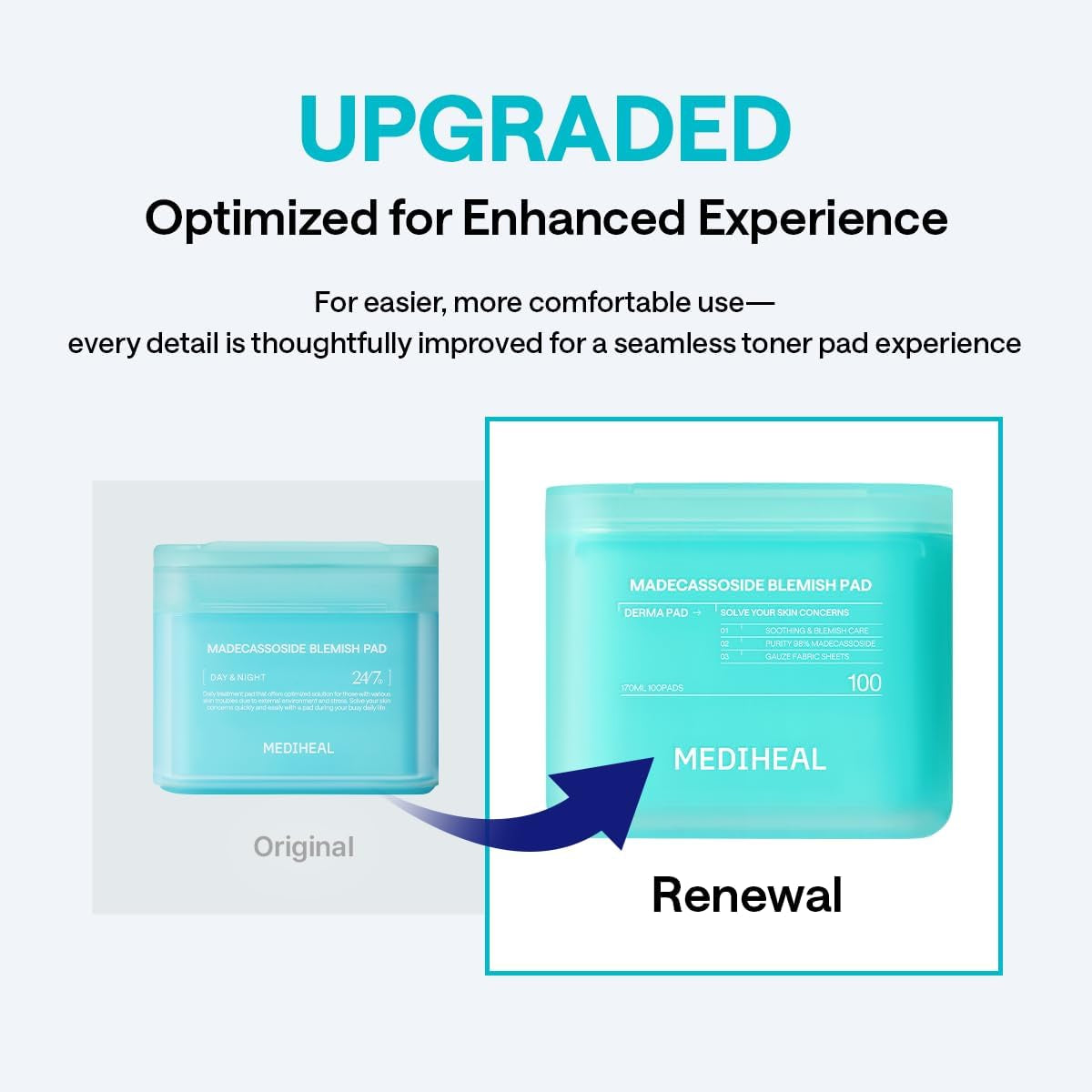 Toner Pads 100 Count - Madecassoside Blemish Care Toner Pad with Centella Asiatica - Improves Uneven Skin Tone & Deep Hydration - Vegan Hypoallergenic Face Gauze, Korean Skin Care