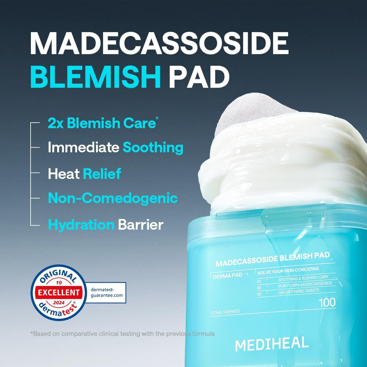 Toner Pads 100 Count - Madecassoside Blemish Care Toner Pad with Centella Asiatica - Improves Uneven Skin Tone & Deep Hydration - Vegan Hypoallergenic Face Gauze, Korean Skin Care