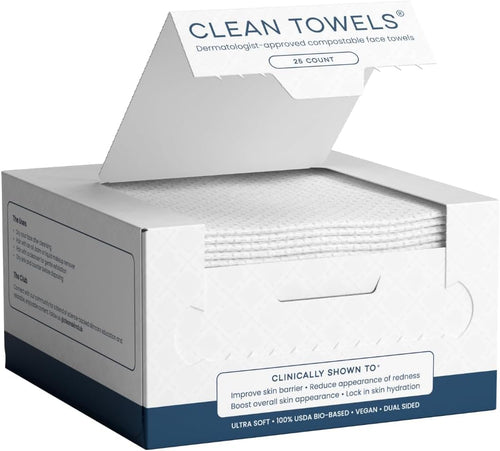 Clean Towels | Worlds 1ST Biodegradable Face Towel | Disposable Makeup Removing Wipes | Dermatology Tested & Approved | Vegan & Cruelty Free | Super Soft for Sensitive Skin | Dry Towelettes (Pack of 1 (25CT))