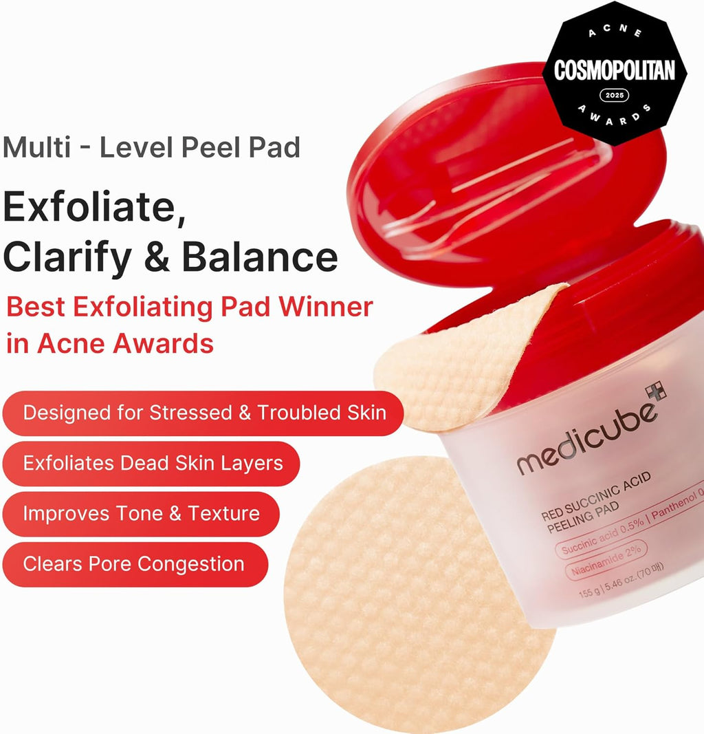 Red Succinic Acid Panthenol Facial Peeling Pads