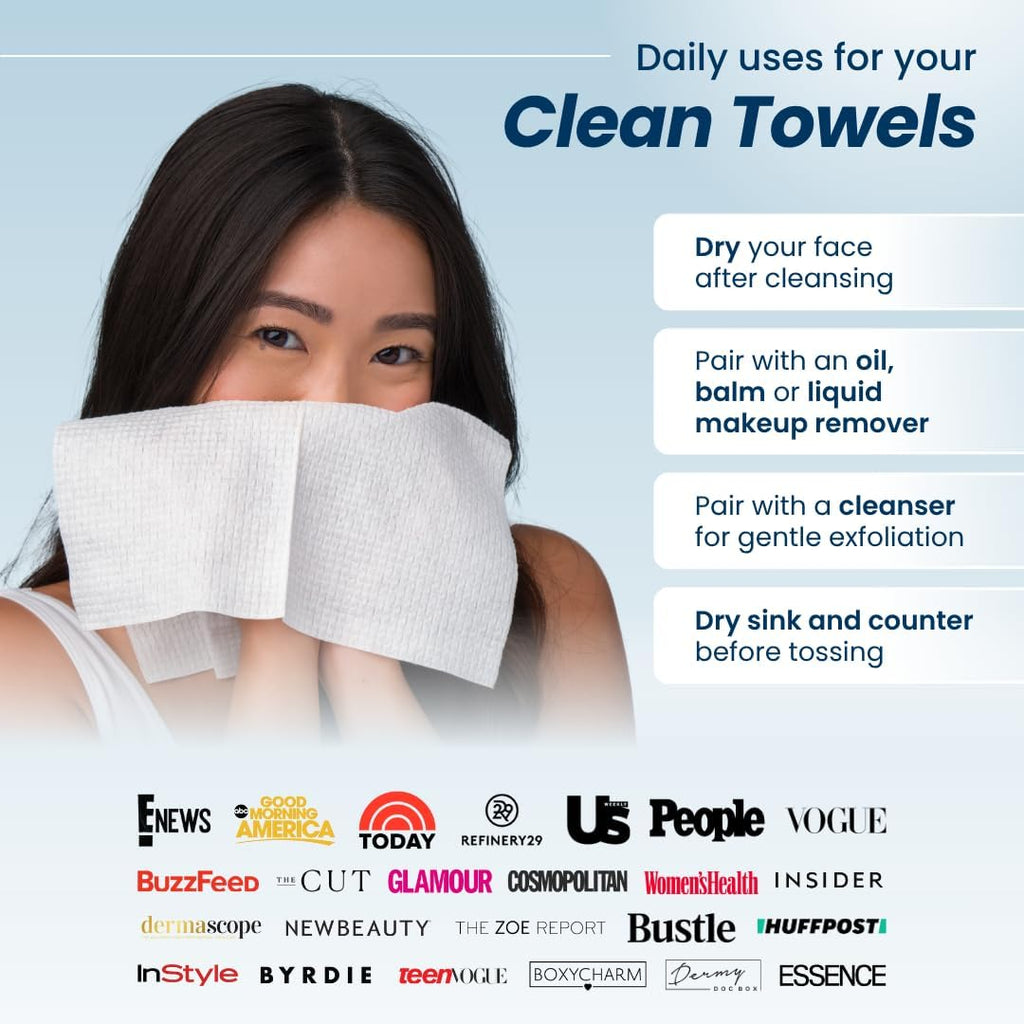 Clean Towels | Worlds 1ST Biodegradable Face Towel | Disposable Makeup Removing Wipes | Dermatology Tested & Approved | Vegan & Cruelty Free | Super Soft for Sensitive Skin | Dry Towelettes (Pack of 1 (25CT))