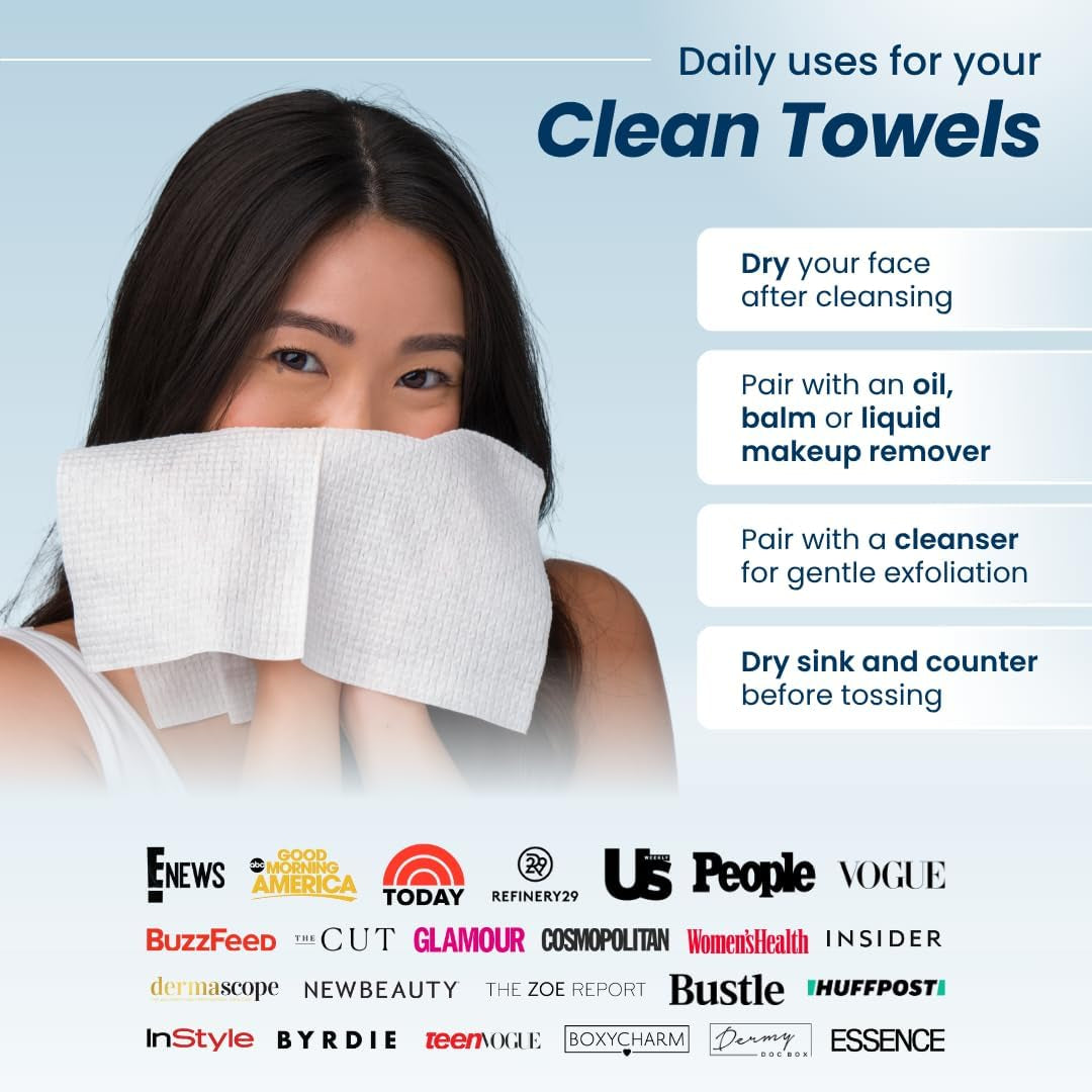 Clean Towels | Worlds 1ST Biodegradable Face Towel | Disposable Makeup Removing Wipes | Dermatology Tested & Approved | Vegan & Cruelty Free | Super Soft for Sensitive Skin | Dry Towelettes (Pack of 1 (25CT))